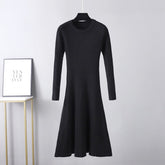 Robe d'automne slim, robe mi-longue, col rond, robe longue, couleur unie, sous-vêtement, robe pull, robe trapèze